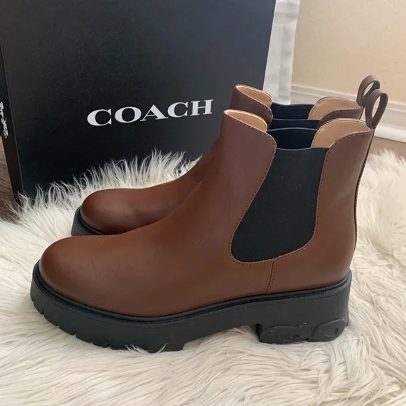 Coach Reid Leather Bootie Walnut Chelsea Boots - Picture 8 of 13